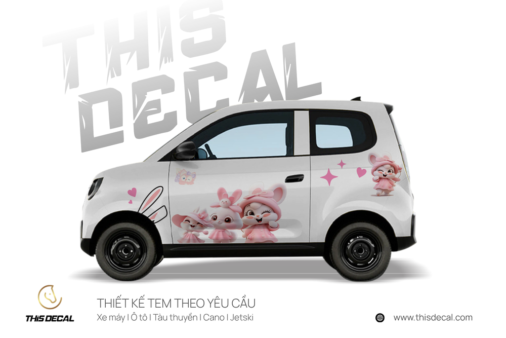 Tem xe VF2 họa tiết thỏ hồng